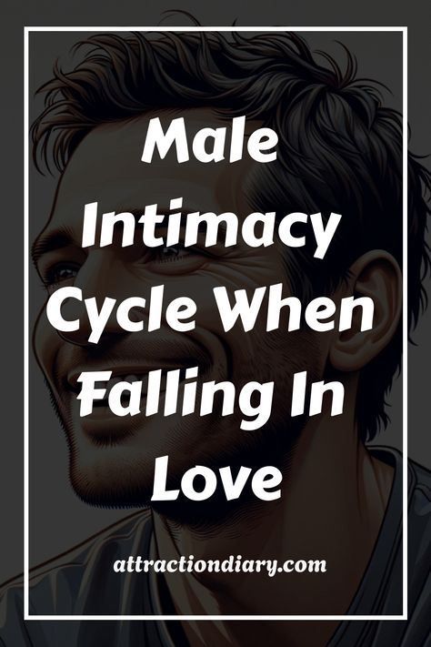 Illustration of a smiling man with the title 'Male Intimacy Cycle When Falling In Love' and the website 'attractiondiary.com' below. Slow Burn Relationship, Creating Intimacy In A Relationship, Relationship Foundation, Lonely Marriage, Man Hug, Emotional Intimacy, Types Of Hands, Grandparenting, Social Circles