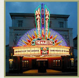 Mr. Majestic, the wonderful Jim Carey movie was shot in Ferndale, CA. Our best preserved victorian village. Mr Majestic, City Signage, Ferndale California, Forest Vacation, Theatre Marquee, Theater Marquee, Vintage Movie Theater, Cinema Cafe, Cinema Architecture