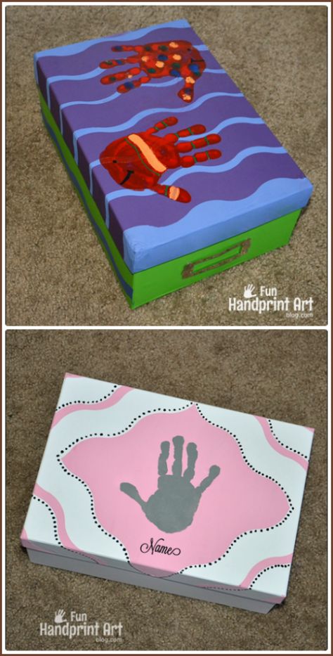 Keepsake Box Diy, School Keepsake, Memory Boxes, Footprint Crafts, Creative Kids Crafts, Kids Memories, Hand Prints, Footprint Art, Handprint Crafts