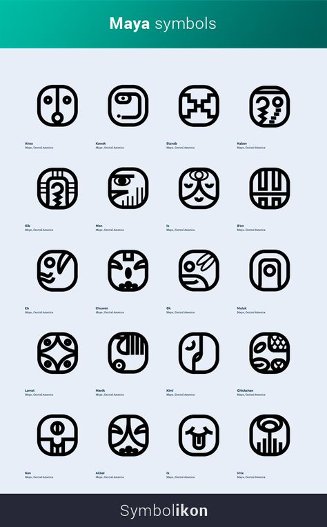 Mayan symbols have had a rich history across Central America. Spreading across a vast territory that stretched from Mexico to Guatemala, Belize, and Honduras, Mayan symbols and glyphs have been found in a vast array of locations. These symbols are crucial to understanding their religion, everyday life, and even their economic and social structure... Mayan Symbols And Meanings, Mayan Glyphs Symbols, Mayan Glyphs Tattoo, Mayan Symbols Meaning, Mayan Pattern Design, Mayan Hyroglyphs, Mayan Symbols Tattoo, Guatemala Symbols, Toltec Symbols