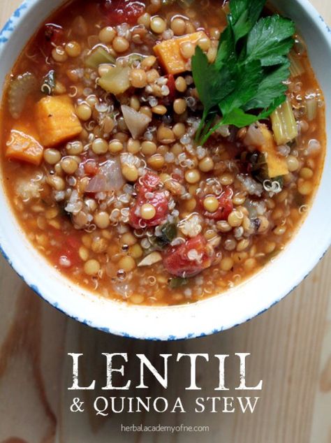 vegan lentil and quinoa stew Quinoa Stew, Lentils And Quinoa, Quinoa Soup, Vegan Lentil, Vegan Soups, Food Board, Quinoa Recipes, Meatless Meals, Delicious Soup