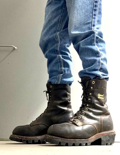 Leather Work Boots For Streetwear, Punk Leather Work Boots For Streetwear, Workwear Boots With Reinforced Moc Toe, Industrial Leather Work Boots For Construction, Logger Boots, Worker Boots, Boots Outfit Men, Denim Bag, Cool Boots