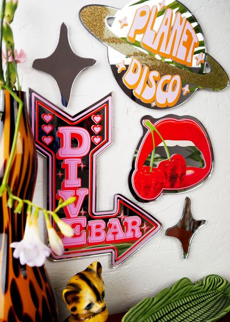 Retro Mirrors – PrintedWeird Quirky Mirror, Disco Bathroom, Disco Bedroom, Cherry Mirror, Lips Mirror, Disco Cherry, Disco Decor, Disco Mirror, Vinyl Acrylic