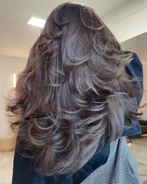 Long Thick Hair Layered Throughout Butterfly Hairstyle, Hair Layered, Butterfly Haircut, Haircuts For Long Hair With Layers, Butterfly Cut, Hair Tint, Shaggy Haircuts, Haircut Designs, Blowout Hair