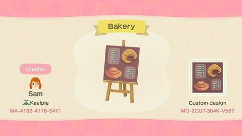 Animal Crossing Pro Designs on Instagram: “Gorgeous bakery panel designs! . . . . . . #animalcrossing #acnh #animalcrossingnewhorizons #newhorizons #nintendo #animalcrossingfandom…” Farmcore Acnh, Acnh Bakery, Ac Codes, Acnh Patterns, Motif Acnl, Stall Signs, Acnh Cottagecore, Bakery Sign, Animals Crossing