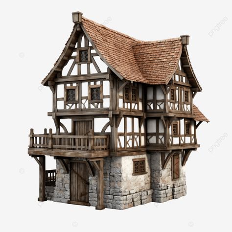 Medieval Cottage Exterior, Medival House Ideas, Medieval Town Layout, European House Design, Medieval House Design, Medieval House Concept Art, Small Medieval House, Castles Medieval, Fantasy House Concept