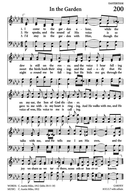 Celebrating Grace Hymnal page 191 In The Garden Hymn, Music Image, Gospel Song Lyrics, Christian Hymns, Hymns Of Praise, Hymn Sheet Music, Hymn Music, Church Songs, Hymns Lyrics