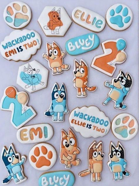 Bluey Cookie, Bluey Cookies, Second Birthday Boys, 2nd Birthday Party For Boys, 2nd Birthday Party For Girl, Cookie Base, 2nd Birthday Boys, Second Birthday Ideas, Bluey Birthday