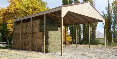 A 36' 0" x 40' 0" x 17' 4" Hay Storage building with a Tan roof, Tan siding and Tan trim. For AMERICAN WEST HERITAGE CTR in WELLSVILLE, UT (2016104947). Tan Siding, Hay Shed, Cleary Buildings, Wyoming Ranch, Hay Storage, Building A Pole Barn, Ranch Ideas, Storage Buildings, Storage Building