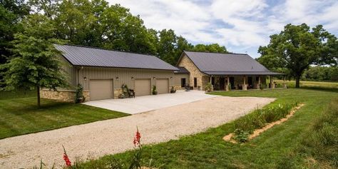 Michael & Tamara's Home Garage Cabana, Morton Building Homes, Hobby Garage, Equestrian Building, Morton Building, Baby Barn, Steel Frame House, Gambrel Roof, Storage Building