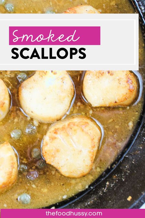 Smoked Scallops, Scallop Appetizer, Garlic Lemon Butter Sauce, Pellet Smoker Recipes, Traeger Smoker, Pellet Smoker, Traeger Recipes, Smoked Cooking, Lemon Butter Sauce