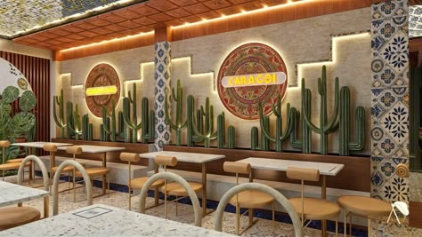 Proyecto DURANGO 🇲🇽 Un restaurante ubicado en la capital pero con el alma en México, queríamos reflejar picardía del escorpión 🦂 emblemático en este diseño. Estamos emocionados de compartir con ustedes esta serie de renders que capturan la esencia y el espíritu vibrante de México. En Calathea Diseño Interior, nos enorgullece haber creado un espacio que no solo es visualmente impactante, sino que también rinde homenaje a la rica cultura mexicana. Esperamos que disfruten de este recorrido vis... Mexican Restaurant Patio Ideas, Mexican Store Design, Mexican Theme Restaurant, Mexican Restaurant Ideas, Mexican Restaurant Aesthetic, Taqueria Design, Mexican Restaurants Interior, Modern Mexican Restaurant, Mexican Restaurant Design