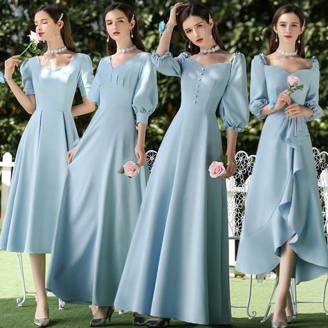 Shopee Gaun Tulle, Bridesmaid Satin, Bridesmaid Dresses Satin, Wedding Guest Gowns, Formal Wedding Guests, Bridesmaid Dresses With Sleeves, Water Blue, Cheap Bridesmaid Dresses, Gowns For Girls