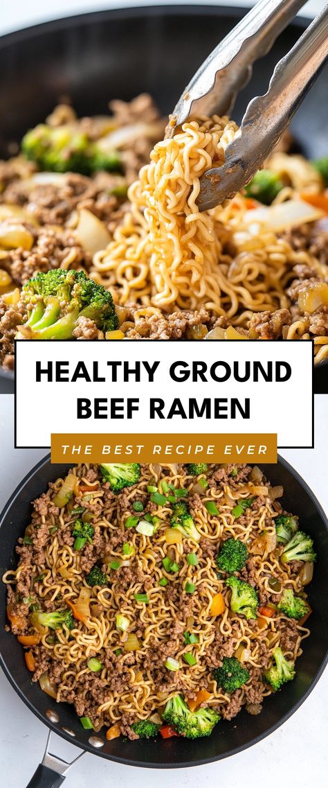 Image for Healthy Ground Beef Ramen Macro Friendly Ramen Recipes, Beef And Ramen Noodle Recipes, Ground Beef And Ramen Noodle Recipes, Ramen Noodle Recipes Beef, Ground Beef And Spinach Recipes, Lean Ground Beef Recipe Healthy, Ground Turkey Ramen, High Protein Ramen, Noodle Hotdish