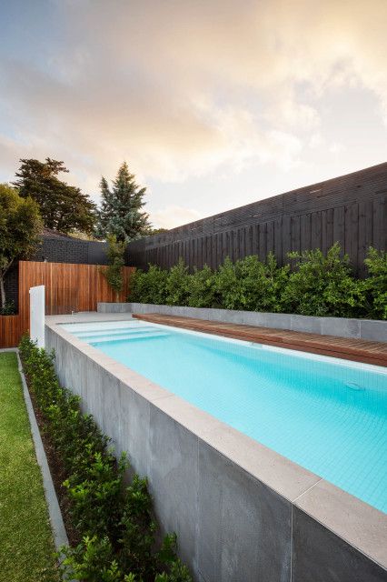 Endless Pool Backyard, Hampton Pool, Long Pool, Hillside Pool, Raised Pools, California Outdoor, Above Ground Pools, Outdoor Space Design, Tropical Backyard