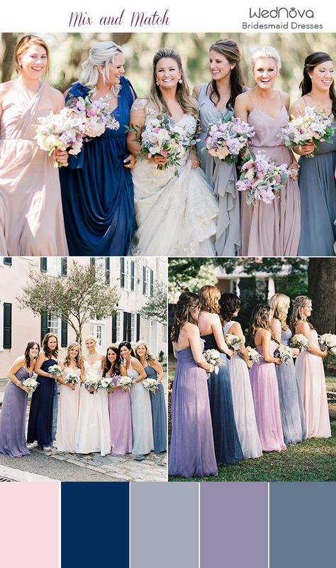 Bridesmaid Dresses Color Palette, Spring Wedding Bridesmaids, Bridesmaids Spring, Spring Bridesmaid Dresses, Lavender Bridesmaid, Lavender Bridesmaid Dresses, Lilac Bridesmaid Dresses, Bridesmaid Colors, Mismatched Bridesmaids