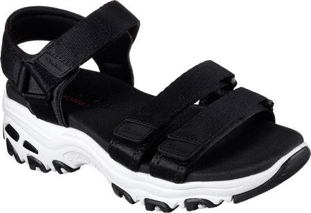 Women's Skechers D'Lites Fresh Catch Ankle Strap Sandal - Black with FREE Shipping & Exchanges. A classic favorite style catches some serious rays in comfort with the SKECHERS D'Lites - Fresh Sport Sandals Outfit, Sketchers Sandals, Sketchers Shoes, Skechers D Lites, Run Dmc, Sandals Outfit, Jeremy Scott, Open Toe Shoes, Skechers Women