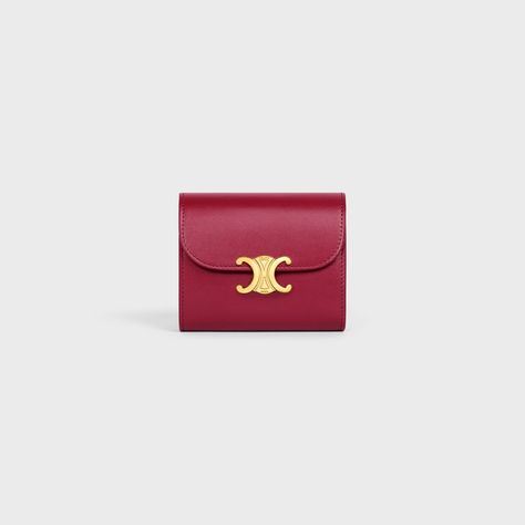 Small Wallet TRIOMPHE in Shiny calfskin - Carmin | CELINE Celine Triomphe, Luxury Lifestyle Women, Fragrance Samples, Red Wallet, Celine Wallet, Best Wallet, Day Book, Iphone Accessories, Small Wallet