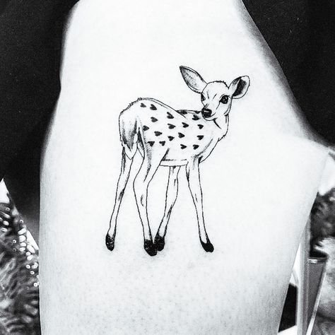 Black And White Deer Tattoo, Matching Deer Tattoos, Fine Line Deer Tattoo, Cute Deer Tattoo, Critter Tattoo, Illustration Environment, Shoe Tattoos, Basic Tattoos, Small Girly Tattoos