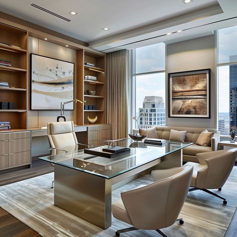 Modern Office Design Business, Luxury Ceo Office, Ceo Office Design Luxury Modern, Ceo Office Design Luxury, Ceo Office Design, Classic Office Furniture, Office Layout Ideas, Shelving Wall, Home Study Rooms