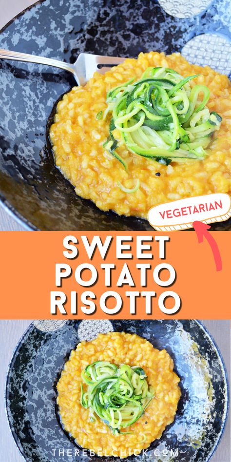 Easy Fall Meals, Potato Risotto, Sweet Potato Risotto, Raw Sweet Potato, Vegetarian Side Dish, Fall Meals, Super Easy Dinner, Easy Vegetarian Dinner, Scampi Recipe