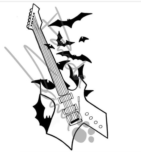 Electric Guitar Tattoos, Electric Guitar Tattoo Design, Electric Guitar Tattoo, D Guitar Chord, Electric Guitar Drawing, Guitar Display Wall, Drawing Guitar, Punk Guitar, Guitar Sketch