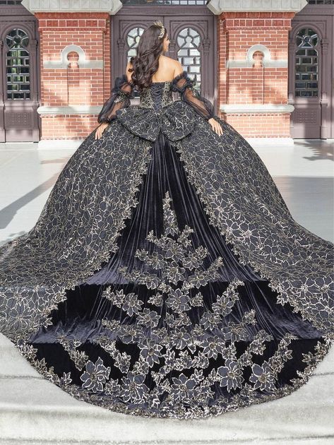 Quinceanera dress, black gown, sweet 16, XV años, House of Wu, Quinceañera collection, Houston, Harwin, long train Black Quinceanera, Vestido Charro, Black Quince, Dragon Bedding, Quinceanera Collection, Black Quinceanera Dresses, Quinceñera Dresses, Basque Waist, Quince Dress