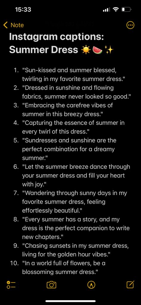 Summer Breeze Quotes, Long Dress Captions For Instagram, Summer Dress Captions Instagram, Sundress Quotes, Yellow Dress Caption, Sundress Season Quotes, Yellow Dress Captions For Instagram, Caption For Sunkissed Pictures, Summer Is Coming Quotes