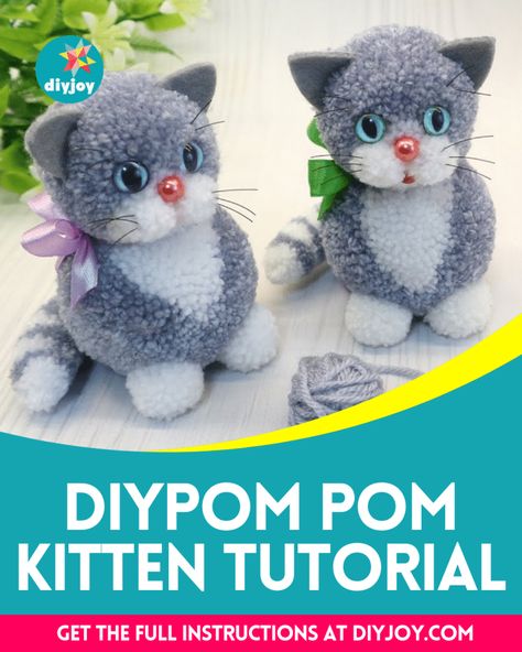 How To Make A DIY Kitten Using Yarn Pompom Ornament Diy, Pom Pom Animals Tutorial, Cat Ornaments Diy, Glove Crafts, Glove Animals, Diy Yarn Pom Pom, Christmas Pom Pom Crafts, Cat Diy Crafts, Wool Crafts Diy