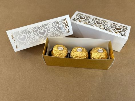 Wedding Candy Favor Box With Ferrero Rocher Candies Gold and - Etsy Ferrero Rocher Candy, Candy Favor Boxes, Wake Forest Nc, Candy Wedding Favors, White Hearts, Ferrero Rocher, Wedding Candy, Gold Chrome, Gold Box