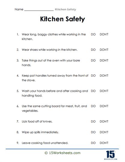 Group Cooking Class Ideas, Kitchen Safety Worksheets, Kitchen Safety Activities, Kitchen Printables Free, Food Safety And Sanitation, Culinary Lessons, Holiday Science, Math Addition Worksheets, Cooking For A Group