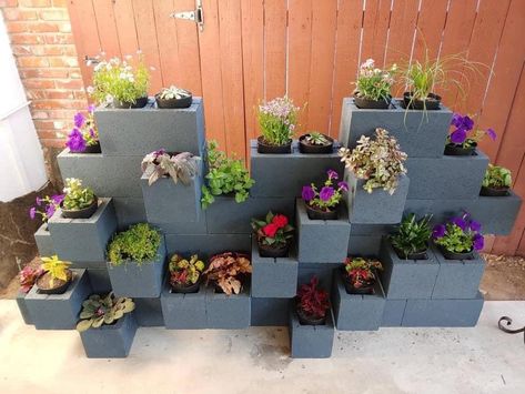 Cinder Block Garden Wall, Easy Garden Ideas Landscaping, Balcon Mic, Cinder Block Garden, Concrete Garden, Cinder Block, Charming Garden, Back Gardens, Concrete Blocks