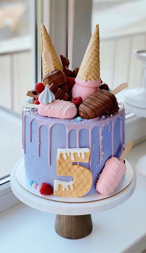 47 Cute Birthday Cakes For All Ages : Two tone 10th birthday cake Party Food Ideas Birthday, Pretty Cake Ideas, 6th Birthday Cake, Lavender Birthday, 3rd Birthday Cake, Celebration Chocolate, Design Chocolate, Candy Birthday Cakes, 6th Birthday Cakes