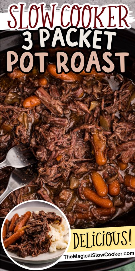 Slow Cooker 3 Packet Pot Roast 3 Packet Slow Cooker Roast, Ranch Roast Beef Crock Pot, Alabama Pot Roast Crockpot, Cowboy Roast Crock Pot, 3 Packet Pot Roast Instant Pot, Southern Roast Crockpot, Chuck Roast Crock Pot Recipes Ranch Packet, Chuck Roast Au Jus Crock Pot, How Long To Cook Pot Roast In Crock Pot