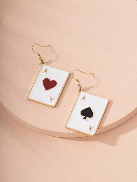 Ace Playing Card, Earrings Card, Trip To Vegas, Card Earrings, Ethereal Jewelry, Earrings Shein, Ace Card, Large Statement Earrings, Shein Brasil