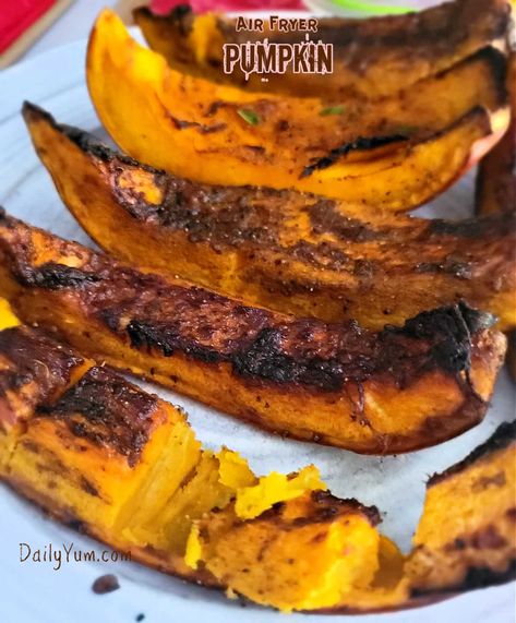 Air Fryer Roasted Pumpkin - Daily Yum Fried Pumpkin, Air Fryer Pumpkin, Daily Yum, Pumpkin Delight, Pumpkin Hummus, Leftover Pumpkin, Pumpkin Soup Recipe, Air Fry Recipes, Roasted Pumpkin