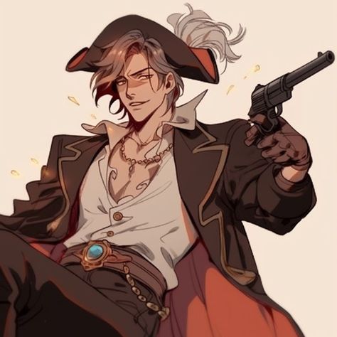 Hot Pirate Guy Art, Pirate Ocs Male, Bandit Oc Male, Pirate Pfp Male, Hot Pirate Art, Dnd 5e Pirate Character Art, Pirate Character Inspiration Male, Pirate Outfit Art Male, Pirate Ship Drawing Reference