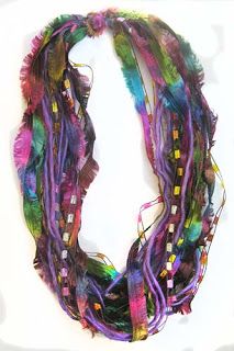 Sari Silk Necklace, Silk Ribbon Jewelry, Silk Ribbon Necklace, Sari Silk Jewelry, Yarn Jewelry, Funky Scarves, Making Yarn, Fiber Necklace, Yarn Necklace