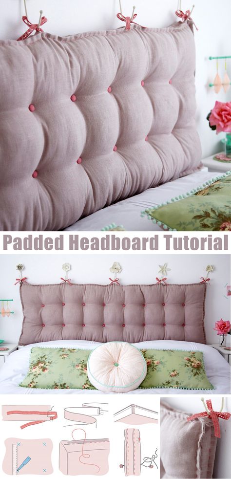 Padded Headboard Tutorial Pillow Headboard Diy, Make A Padded Headboard, Bed Headboard Ideas, Headboard Alternative, Quilted Headboard, Diy Bed Headboard, Headboard Tutorial, Simple Headboard, Pillow Headboard