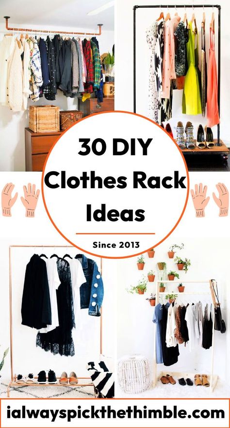 30 Homemade DIY Clothes Rack Ideas to Make Diy Hanging Closet Rod, Diy Clothes Rack On Wall, Small Room With Clothing Rack, Diy Clothes Hanging Rack Easy, Diy Garment Rack Cheap, Diy Hanging Clothes Rack From Ceiling, Clothing Rack Ideas Boutique, Creative Clothes Hanging Ideas, Closet Rods Ideas Hanging Clothes