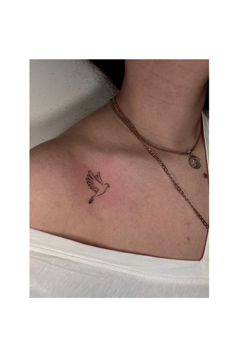 Dove Collar Bone Tattoo, Dove Tattoo Shoulder, Pegion Bird Tattoo, Dove Tattoo Design For Women, Simple Dove Tattoo, Dove Bird Tattoo, Tattoo Pigeon, Dove Tattoo Meaning, Small Dove Tattoos