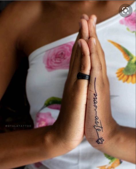 Zen Hand Tattoo, Now Tattoo Time, Small Spiritual Tattoos Black Women, Yoga Related Tattoos, Yogi Tattoo Ideas, Namaste Tattoo Symbol, Yoga Symbols Tattoo, Meditation Tattoos For Women, Yoga Inspired Tattoos