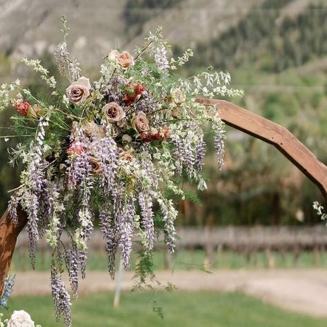 High Mountain Floral on Instagram: "When the bride loves wisteria 🤩🤩 But for real, her vision was an absolute dream!!  Planning and Design: @kaushay.co  Photographer: @peppernix  Venue: @lacailleutah  Florist: @highmountainfloral   And this arch wouldn’t have been possible without my amazing team @whitefoxfloral @poppyandgoldfloral @stoddardfloralandco @meganloo22 💕  #wisteriawedding #mauveflowers #lilacwedding #whimsicalwedding #utahweddingflorist" Wisteria Arch Wedding, Wisteria Wedding, Wedding Lookbook, Arch Wedding, Lilac Wedding, High Mountain, Floral Arch, Whimsical Wedding, Wedding Florist