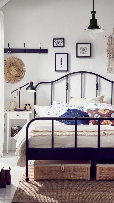 There is no place like your bedroom #IKEAch #bedroom Design Ložnic, Black Metal Bed, Black Bed Frame, Iron Bed Frame, Ikea Bedroom, Ikea Bed, Iron Bed, Black Bedding, Apartment Ideas