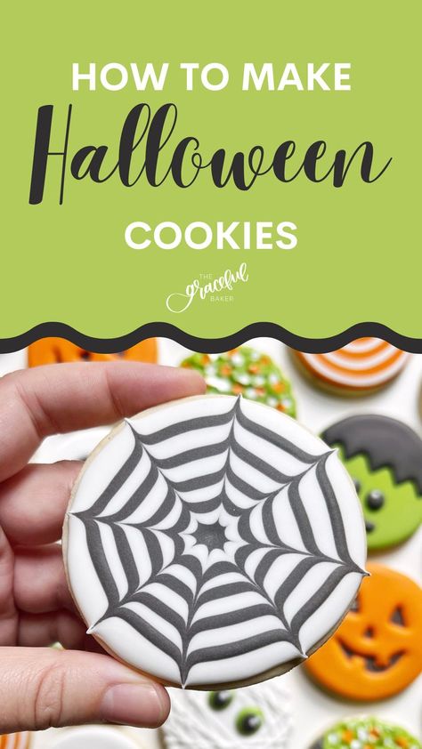 Learn how to make this easy Halloween cookie with a circle and 6 more designs on YouTube! Round Halloween Cookies Royal Icing, Halloween Cutout Cookies Decorated, Circle Halloween Cookies Decorated, Round Halloween Sugar Cookies, Halloween Circle Cookies, How To Decorate Halloween Cookies, Round Cookie Designs, Easy Halloween Cookies Royal Icing, Decorated Halloween Cookies Royal Icing