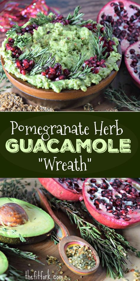 Pomegranate Herb Guacamole Wreath - is an easy avocado dip appetizer recipe that takes less than 10 minutes to make. Perfect for your holiday entertaining, or even just to dress up everyday tacos! Guacamole Wreath, Champ Recipe, Holiday Party Menu, Avocado Recipes Easy, Gluten Free Recipes Side Dishes, Popular Healthy Recipes, Gluten Free Sides Dishes, Christmas Kiss, Avocado Dip