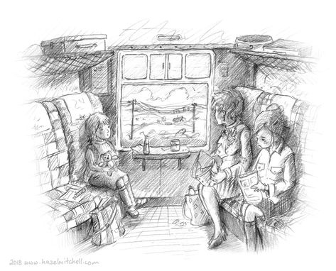 A Train Journey - Age 6 Train Sketch, Train Drawing, Interior Sketch, Literature Books, Train Journey, Book Drawing, A Train, Drawing Inspiration, Cartoon Drawings