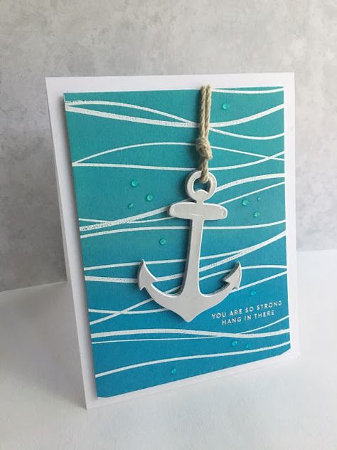 I'm in Haven: Anchors Away! Anchor Card, Boat Card, Man Cards, Nautical Cards, Beach Cards, Ship Drawing, Nautical Stripes, Birthday Cards For Men, Male Cards