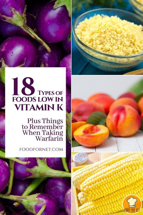 If you’re taking Warfarin or a blood thinner medication, it’s important that you keep watch of your vitamin K intake. Start working on your diet with these 18 types of foods low in vitamin K. #vitaminK #warfarin #diet #nutrition #health Vitamin K Rich Foods, Foods With Vitamin K, Warfarin Diet Vitamin K, Low Vitamin K Recipes, Blood Thinner Foods, Warfarin Diet Recipes, Warfarin Diet, Vitamin K Foods, K Plus