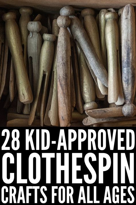 28 Simple and Fun Clothespin Crafts for Kids | If you want to know how to make crafts out of clothespins, this post has tons of great ideas for kids in preschool, kindergarten, and elementary school. These art projects can be enjoyed at home, in the classroom, and even in Sunday school, and are sure to keep your little ones entertained for hours. #clothespin #clothespincraft #clothespins #closepincrafts Clothespin Crafts For Kids, How To Make Crafts, Clothespin Crafts Christmas, Clothespin People, Clothespin Diy Crafts, Wooden Clothespin Crafts, Clothespins Diy, Clothespin Art, Clothespin Crafts